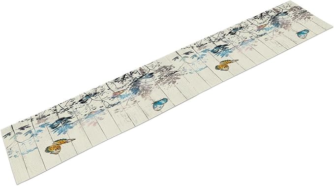 Nature Dandelion Table Runner,Rustic Floral Wood Plank Butterfly Girl Women Pattern Print Burlap Tablecloth for Hotel Indoors Outdoor Dining Room Kitchen Table Decor, 13x108in