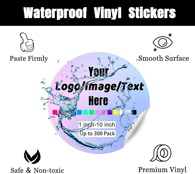 Custom Stickers for Weddings, Birthdays & Businesses - Personalized Labels with Your Logo - Waterproof, Fade and Heat Resistant - Pack of 100-1000 (Wreath C, 2 Inch)