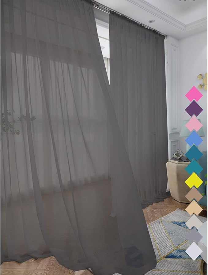 Window Dark Grey Sheer Curtains 60 Inches Width 160 Inches Long 2 Panels Sheer Curtain Clear Curtains Basic Rod Pocket Panel for Home Living Room Bedroom Kids Room Yard Patio Parlor Sliding