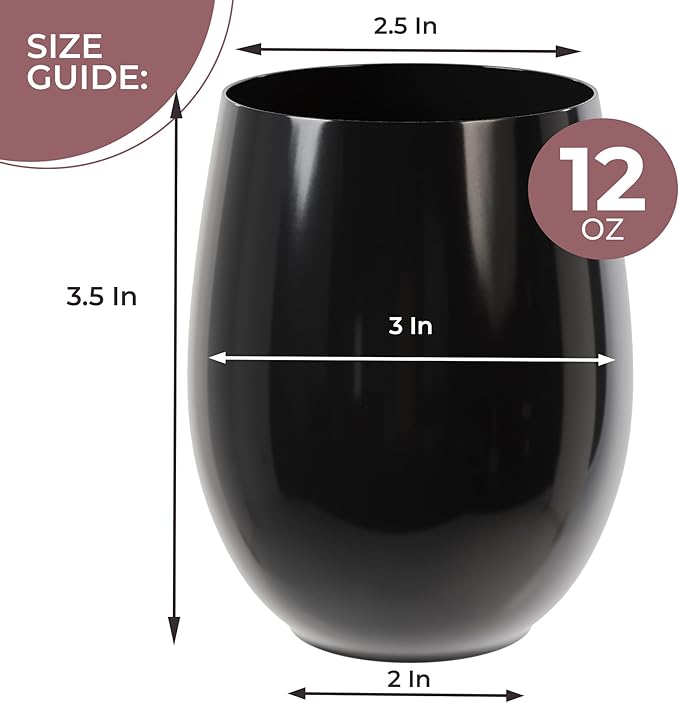Stemware: Unbreakable Stemless Plastic Wine Glasses, 48 Count, 12 oz