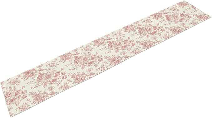 Pink White Flower Table Runner, Wildfloral Floral Sketch Pattern Print Kitchen Dinning Table Runner for Indoor Outdoor Home Wedding Party Holiday, 13x70 Inch