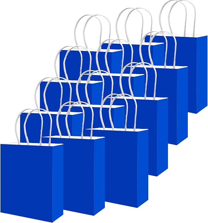 Gift Bags with Handles, 100 Count Diamond Blue Paper Party Bags