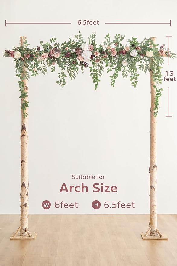 Artificial Flowers Garland 78 Inch Dusty Rose and Mauve Silk Arch Swag