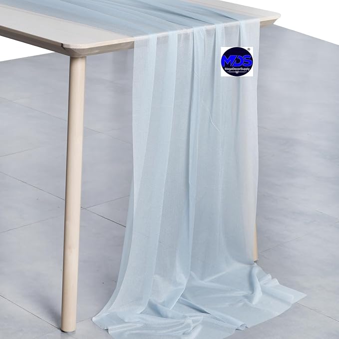 MDS Halloween Chiffon Table Runner - 5 Pack, 29 x 170 Inches, 14ft Each - Sheer Spooky Table Runners for Haunted House Parties, Trick-or-Treat Tables, Witchy Décor, Wedding & Events - Baby Blue