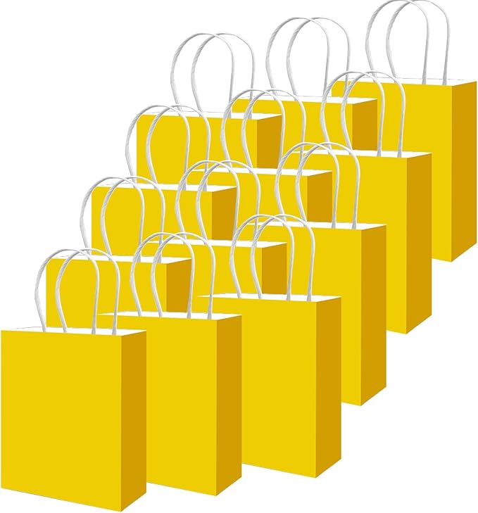 Gift Bags with Handles, Bright Yellow Paper, 100 Pack