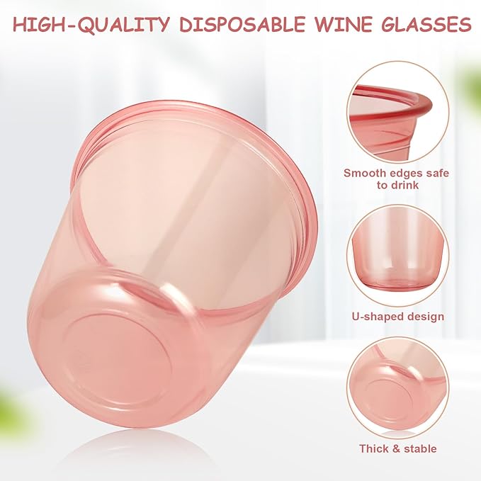 Disposable Party Cups 12 oz Pink Plastic, Pack of 100 Cocktail Cups