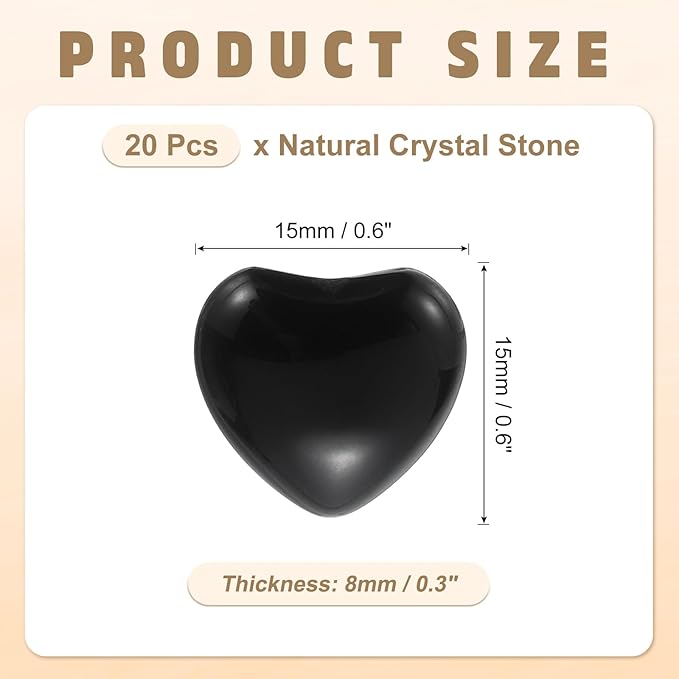 PATIKIL 20 Pcs Natural Heart Shaped Crystal Stone, 0.6 Inch Mini Polished Love Gemstone Crystal, Pocket Rock Engraved Worry Stones for Women Gifts Meditation, Black