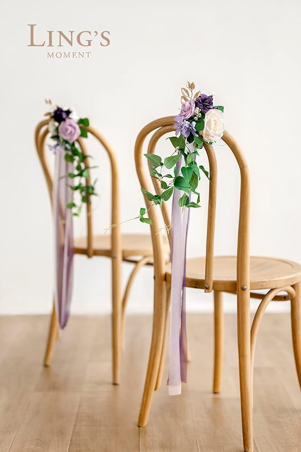 Artificial Pew Flowers, Lilac and Gold Silk Aisle Decor, 8 Pieces