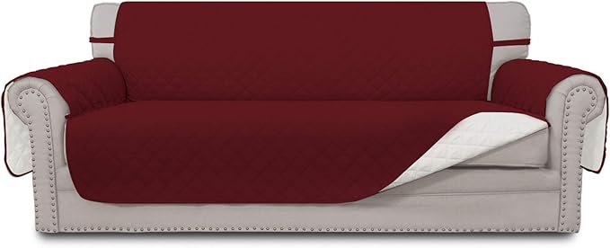 Sofa Slipcovers – Reversible Quilted Microfiber, Red and Ivory