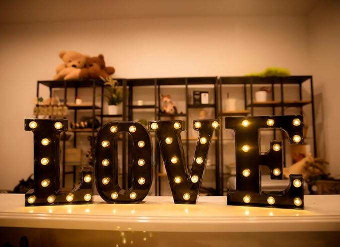 Foaky Black Light Up Letters,Black and Gold Party Decorations, Black Bedroom Decor for Night Light Wedding Birthday Party Home Bar Decoration