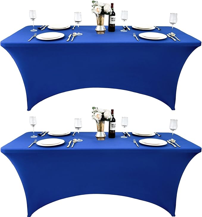 2-Pack 4ft Spandex Table Covers for Rectangular Folding Tables - Wrinkle Resistant Stretch Tight Table Cloths - Ultimate Fitted Table Protector for Parties, Banquet, and Wedding