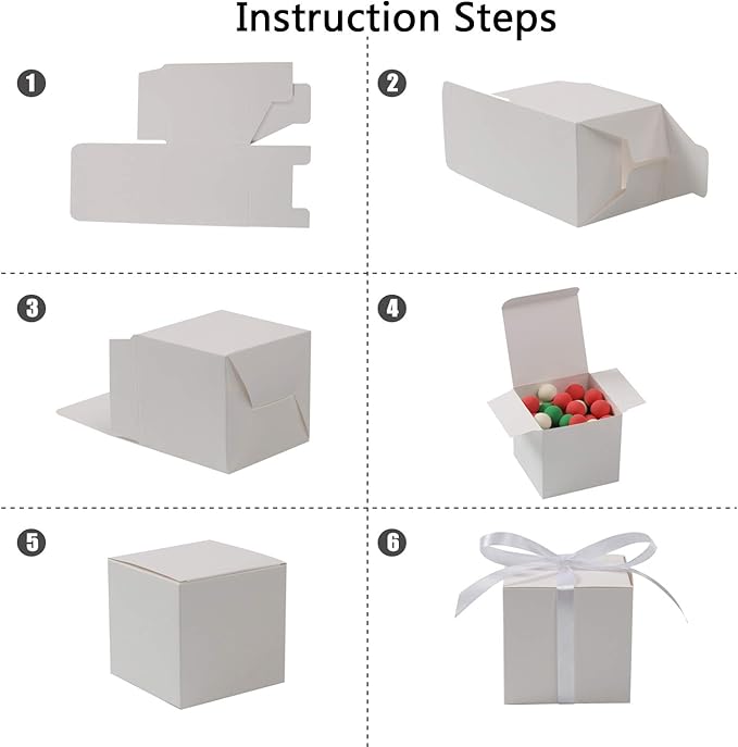 COTOPHER 60pcs Wedding Favor Boxes, Paper Gift Boxes 3x3x3 Inches Small Gift Boxes with Ribbons Small Boxes for Gifts, Crafting, Cupcake, Candy, Bridesmaid Proposal Boxes，Easy Assemble Boxes (White)