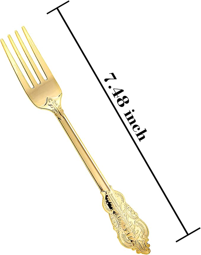 Disposable Gold Plastic Forks, 100 Count, 7.48 Inch Retro Party Forks
