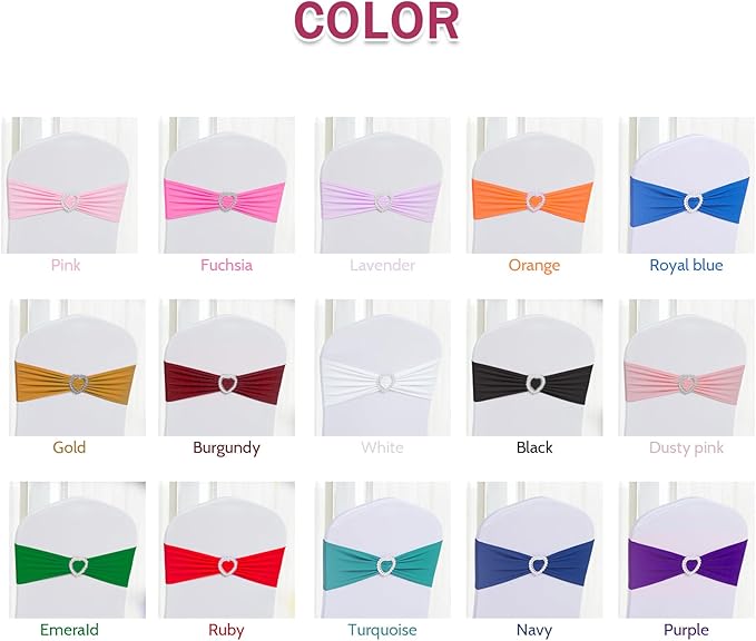 Howhic Pack of 60 Spandex Chair Sashes Bows Stretch Chair Cover Band with Buckle Slider Universal Elastic Chair Ties for Wedding Banquet Party Event Decoration (Turquoise)