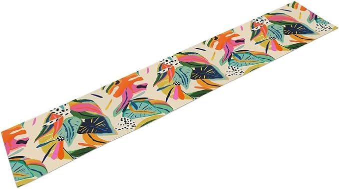 Colorful Flower Table Runner,Abstract Flower Blossom Botanical Pattern Print Tablecloth Burlap for Hotel Indoors Outdoor Dining Room Kitchen Table Decor, 13x36in