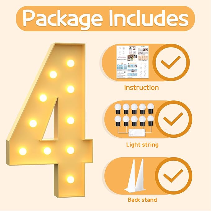 Balloons Light Up Marquee Number 4, 4 Ft Tall Foam Board Sign with Lights