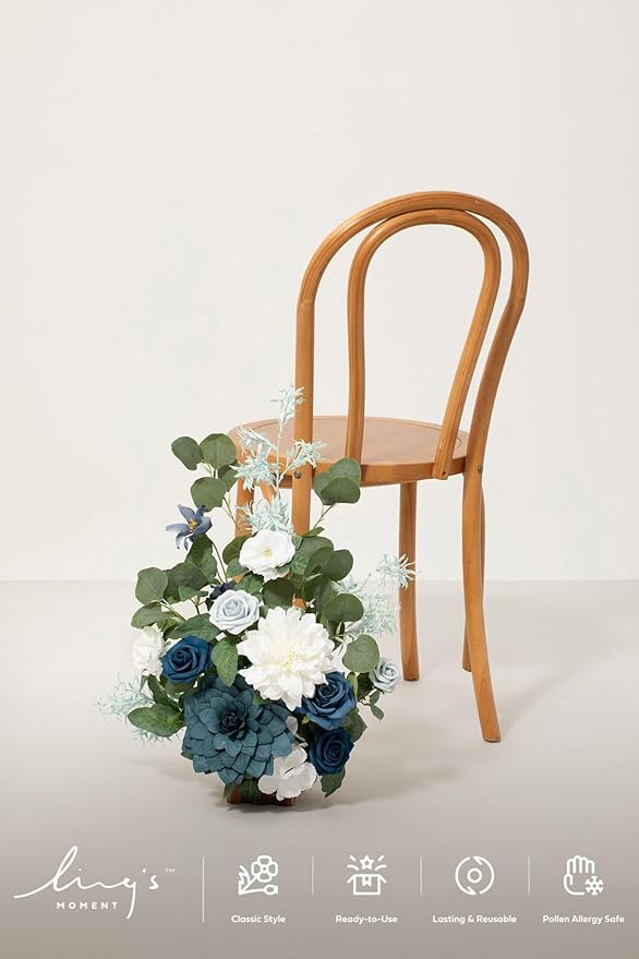 Artificial Flower Arrangements 4 Pack, 17.5 Inch Dusty Blue Navy Wedding Decor