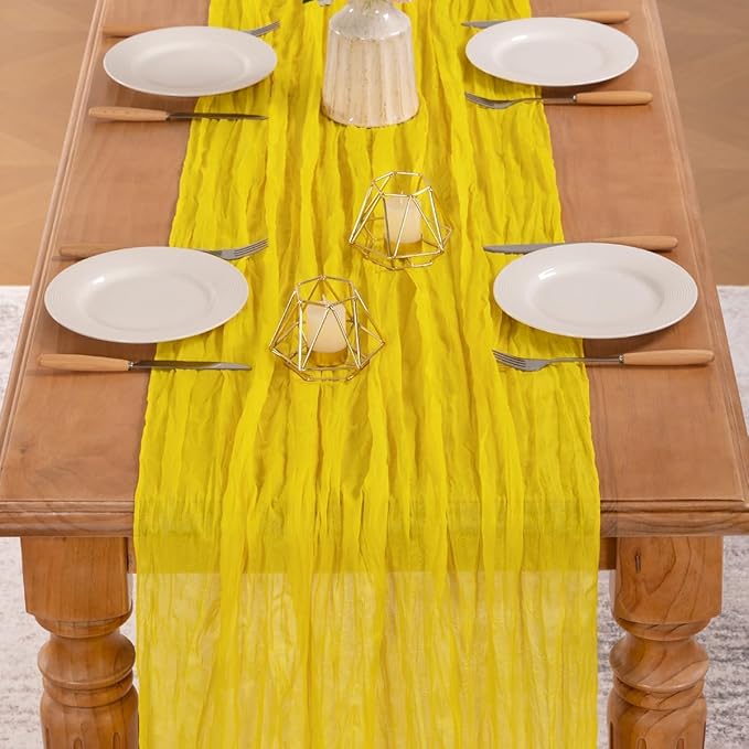 MLMW 6 Pack Yellow Cheesecloth Table Runner Boho Gauze Rustic Cheese Cloth Table Runner 160 inch Sheer 13.3ft for Wedding Party Baby Bridal Shower Birthday