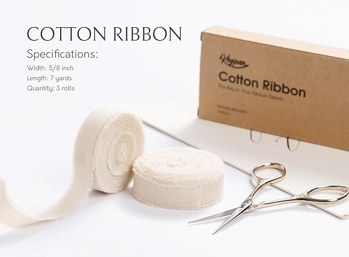 Nude Ribbon 5/8" x 21 Yards with Frayed Fringe Fabrics Cotton Ribbons for Gift Wrapping Wedding Invitations Flower Bouquet Baby Shower