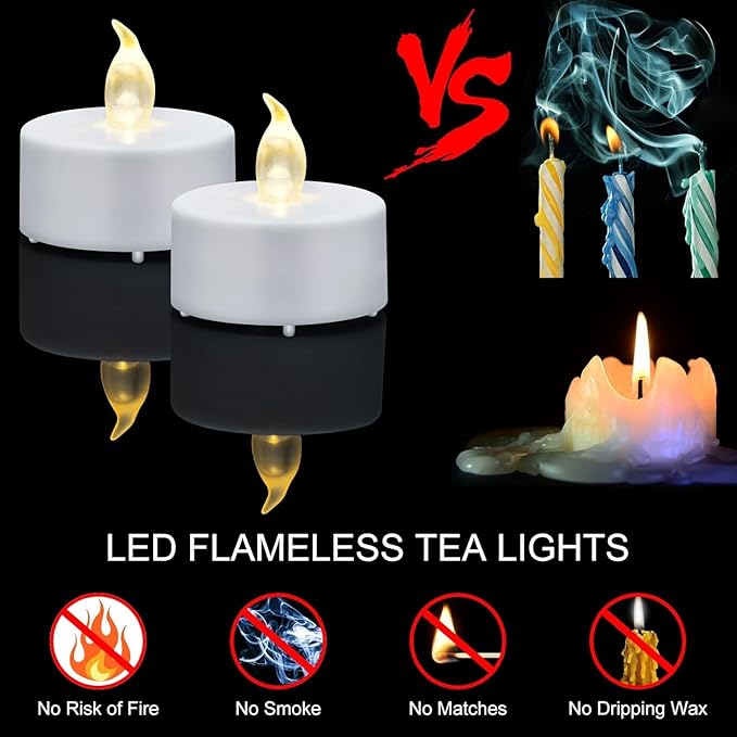 LED Tea Lights Candles- 24PACK Flameless Candles Realistic and Bright Flickering Long Lasting 200Hours for Holiday Celebration,Home Decoration Warm White