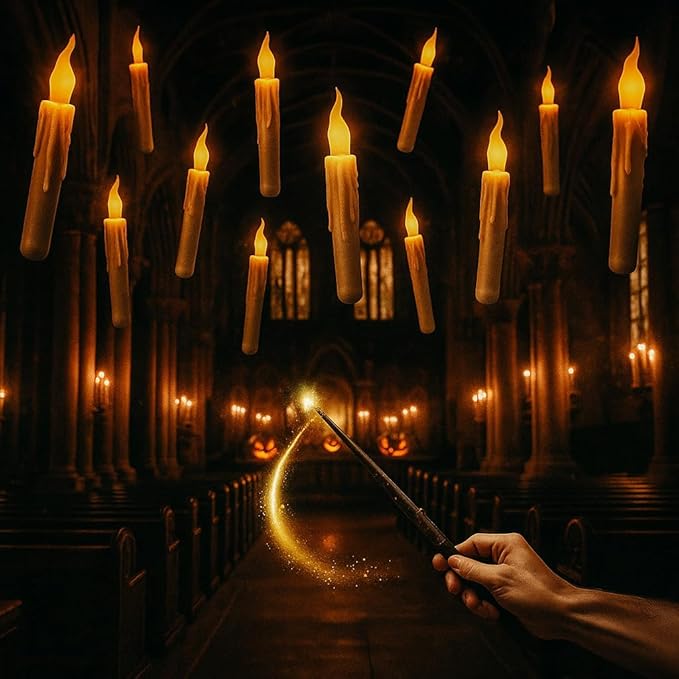 Flameless Floating Candles, 12 White LED Candles with Wand Remote