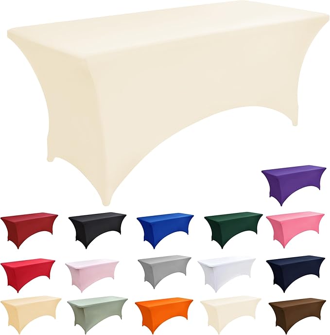 6-Pack 6ft Spandex Table Covers for Rectangle Standard Folding Tables - Wrinkle Resistant Stretch Tablecloths - Ultimate Fitted Table Protector for Parties, Trade Shows, Wedding