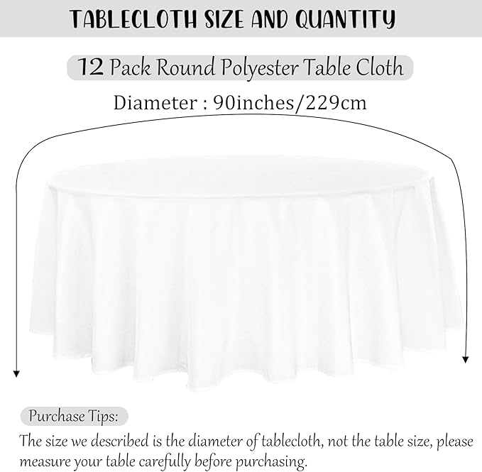Round Tablecloths: 12 Pack White 90-Inch Polyester Covers