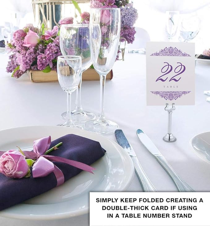 Paisley Wedding Table Numbers (Select Color/Quantity), Champagne, Purple, 1-175, Double Sided, Tent or Use in a Stand, Great for Parties & Restaurants - Made in the USA