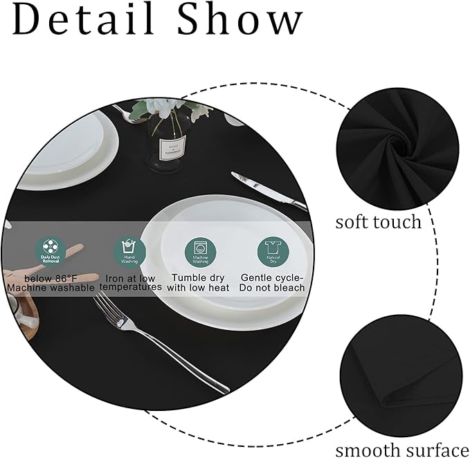 Fitable Rectangle Tablecloth Stain and Wrinkle Resistant Washable Polyester Table Cloth for Buffet Parties and Camping (60x102 inch, Black)