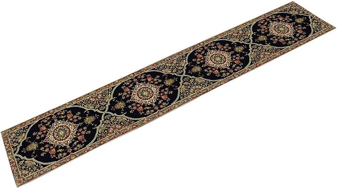 Vintage Boho Floral Table Runner, Rustic Country Farmhouse Black Bohemia Flower Pattern for Home Kitchen Table Decor Dining Cafe Room Wedding Party Decor 13x36in