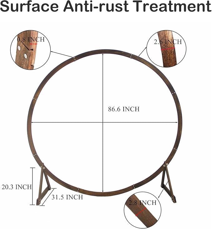 Round Wood Wedding Arbor 7.5 ft Circle Backdrop Stand for Outdoor Ceremonies
