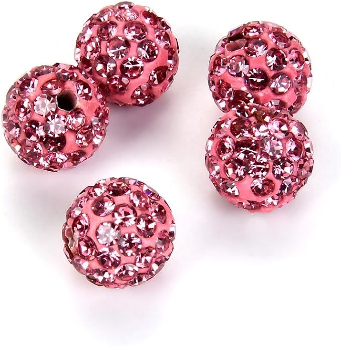 50pcs Adabele Grade A Suncatcher Crystal Rhinestone Pave Loose Beads 10mm Rose Pink Polymer Clay Disco Ball Spacers Compatible with Shamballa All Craft Jewelry Making DB10-3
