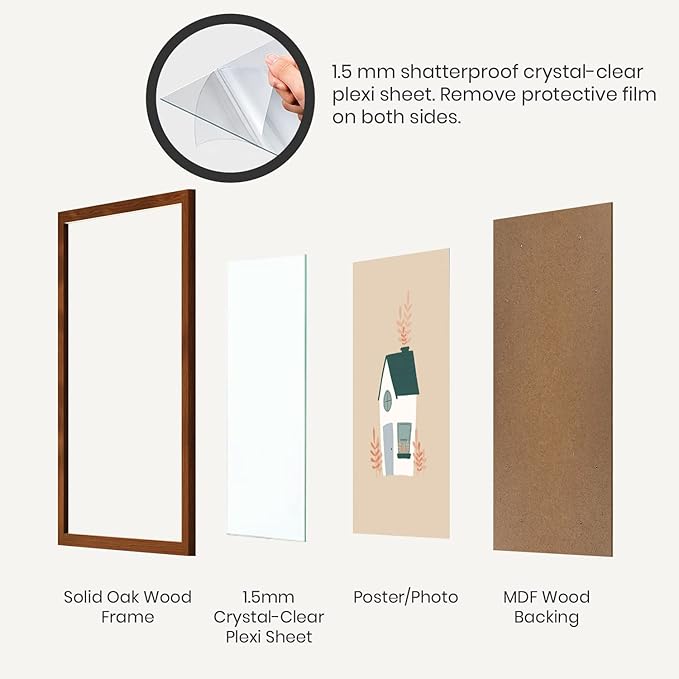 Opposite Wall - 11x14 in - Dark Solid Oak Wood Picture Frame - Lightweight, Versatile & Shatterproof - Wall Hanging Poster or Photo Frame - Wall Decor for Office, Gallery & Home