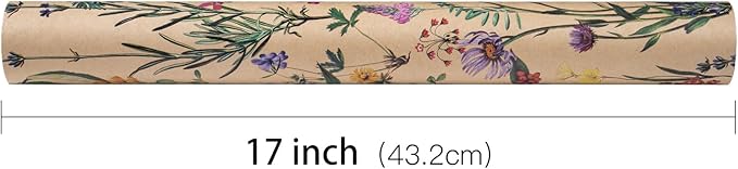 RUSPEPA Wildflower Floral Wrapping Paper Roll for Women, 17 Inches x 9.8 Feet, Mini Roll, Herbal Kraft Wrapping Paper for Christian Gifts, Birthdays, Weddings, Bridal Shower and Engagement