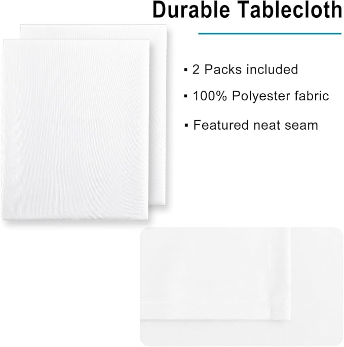 Hiasan 2 Pieces White Square Tablecloth - Waterproof and Spillproof Restaurant Washable Polyester Table Cloth for Dining Room, 60 x 60 Inch