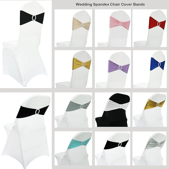 Spandex Chair Sashes Bands 30PCS Stretch Chair Ties Bows with Buckle Slider for Wedding Party Banquet Decoration (Black)…