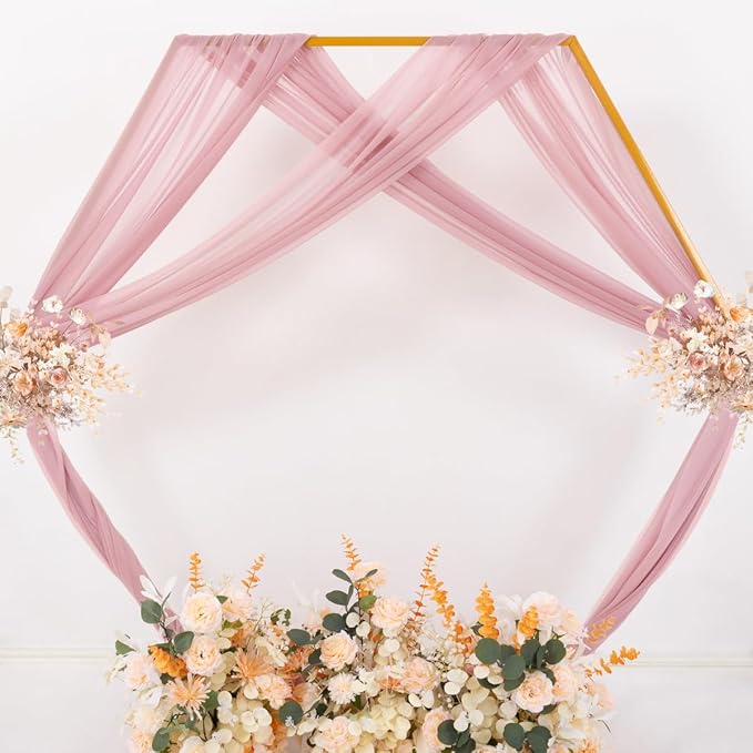 MLMC Dusty Rose Wedding Arch Draping Fabric 4 Panels 29" x 20 FT Extra Long Gauze Drapes Sheer Backdrop Curtains 6.6 Yards Outdoor Drapery Panels for Wedding Ceremony Party Ceiling Decoration