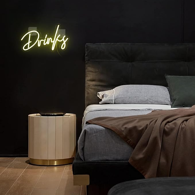 Looklight Drinks Neon Sign,Letters Bar Neon Light,Led Neon Signs for Wall Decor,Warm White Neon Light Sign,USB Light Up Sign for Kitchen Restaurant Bar Cart Accessories Christmas