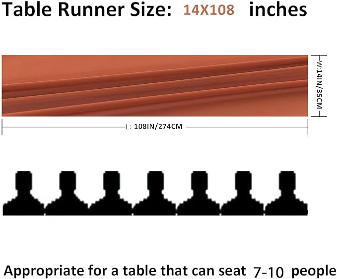 1Pack 9ft Chiffon Table Runner 14x108 Inch Sheer Romantic Table Runner for Wedding Birthday Party Bridal Shower Outdoor Decoration-Rust