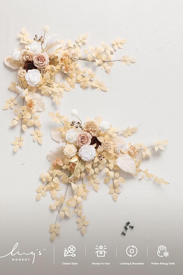 Artificial Greenery Floral Swag Set of 2, White Beige Blush Silk Roses
