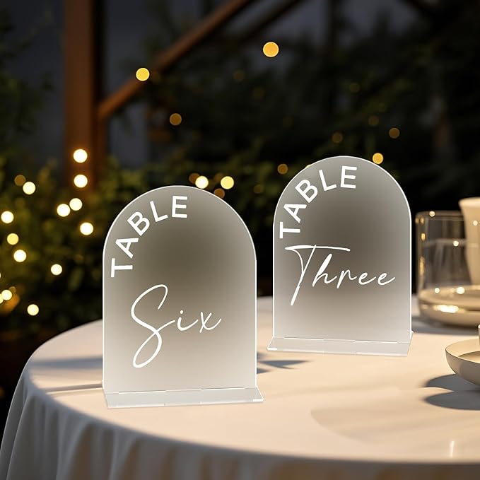 Frosted Arch Wedding Table Numbers 1-20 with Stands, 5x7 Inch Acrylic Arch Sign with Holder for Wedding Reception Table Centerpiece Decoration
