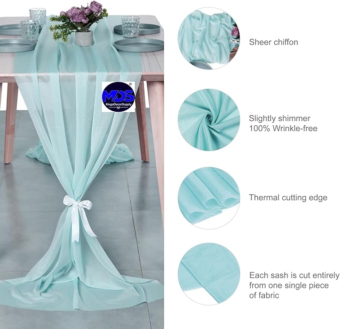 MDS 15 Pack 10ft Chiffon Table Runner 29 x 120 Inches Sheer Wedding Runner Romantic Rustic Table Runner for Wedding Decorations, Birthday Parties, Bridal Shower Party Arch Decor - Teal