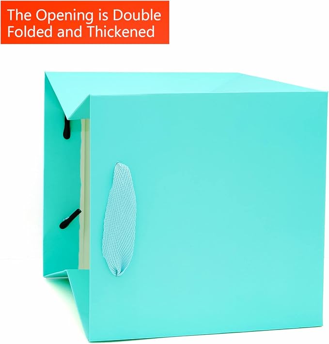 Teal Blue Paper Gift Bag 4 in Paper Box Small Square Bottom Kraft Paper Bags with Handles for Wedding Baby Shower Birthday Party (Teal Blue, 4 x 4 x 4 in, 10 CT)