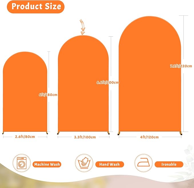 6FT Orange Arch Backdrop Cover - Polyester Fitted Wedding Arch Stand Covers Round Top Chiara Arch Backdrop Cover for Birthday Party Banquet Photo Background Decoration