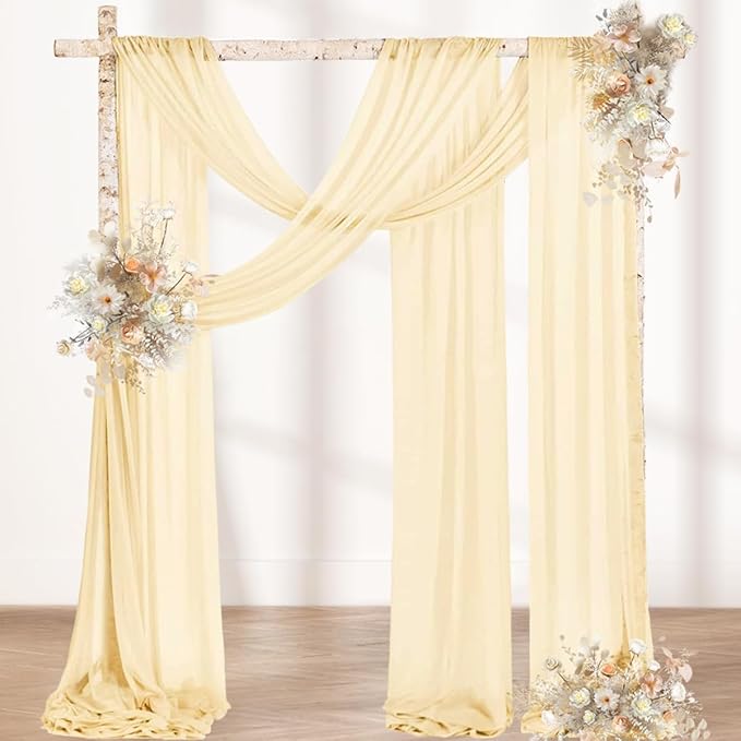 Outdoor Curtains: Champagne Sheer Gauze Arch Drapes, 2 Panels, 29 x 240 In