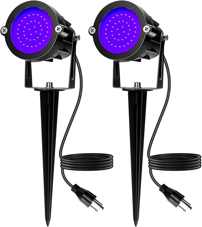 Halloween Spotlights with Purple UV Black Light, 15W Outdoor Stake, 2 Pack