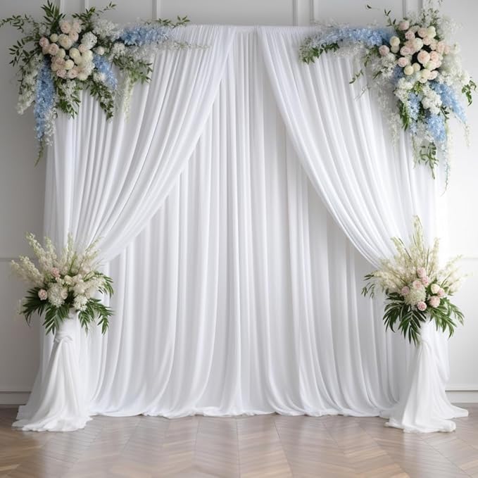 30ftx12ft Wrinkle Free White Backdrop Curtain, 6 Panels 12FT Height White Wedding Backdrop Drapes, Silky Polyester Back Drop Cloth for Birthday Photography Background Party Backdrop Draping
