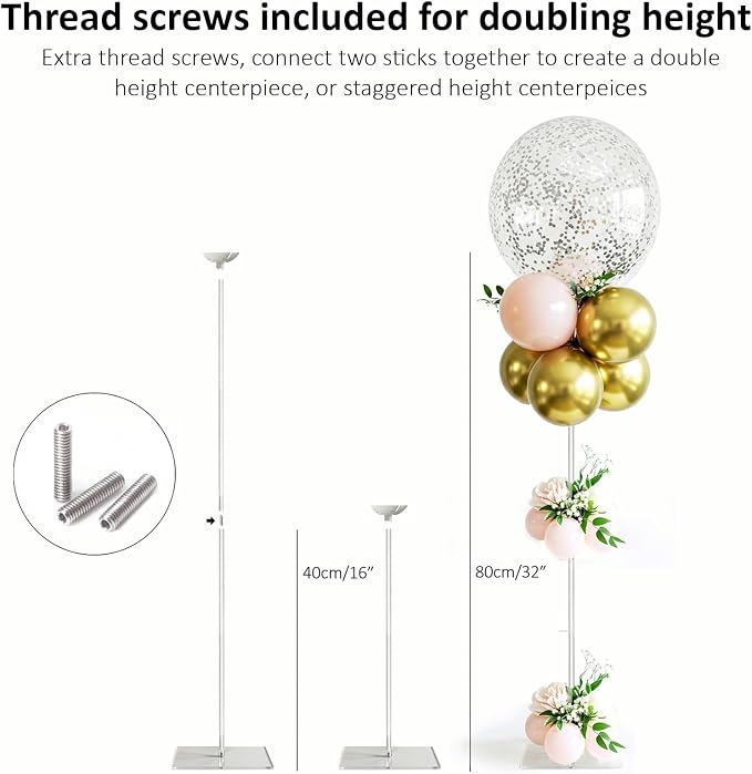 Clear Acrylic Balloon Centerpiece Stands, 12 Pack 16 Inch Tabletop