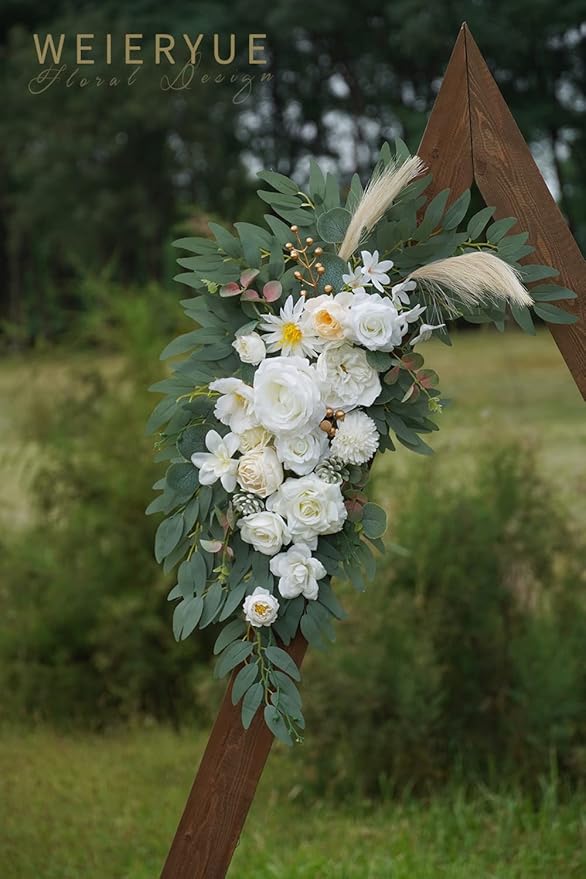 Artificial Wedding Arch Flower Swags, 2-Pack, Cream Champagne Silk Rose Decor