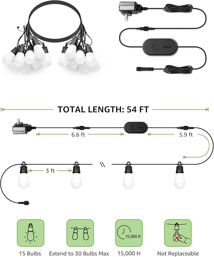 String Lights Outdoor RGBIC Smart LED with App and Voice Control